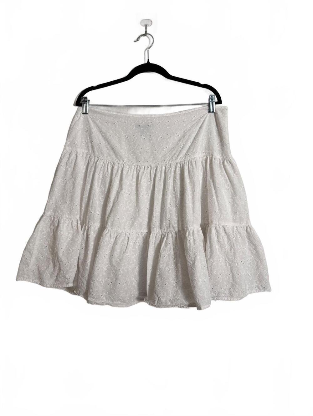 White Coquette Eyelet Cotton Tiered Mini Skirt Size 14
